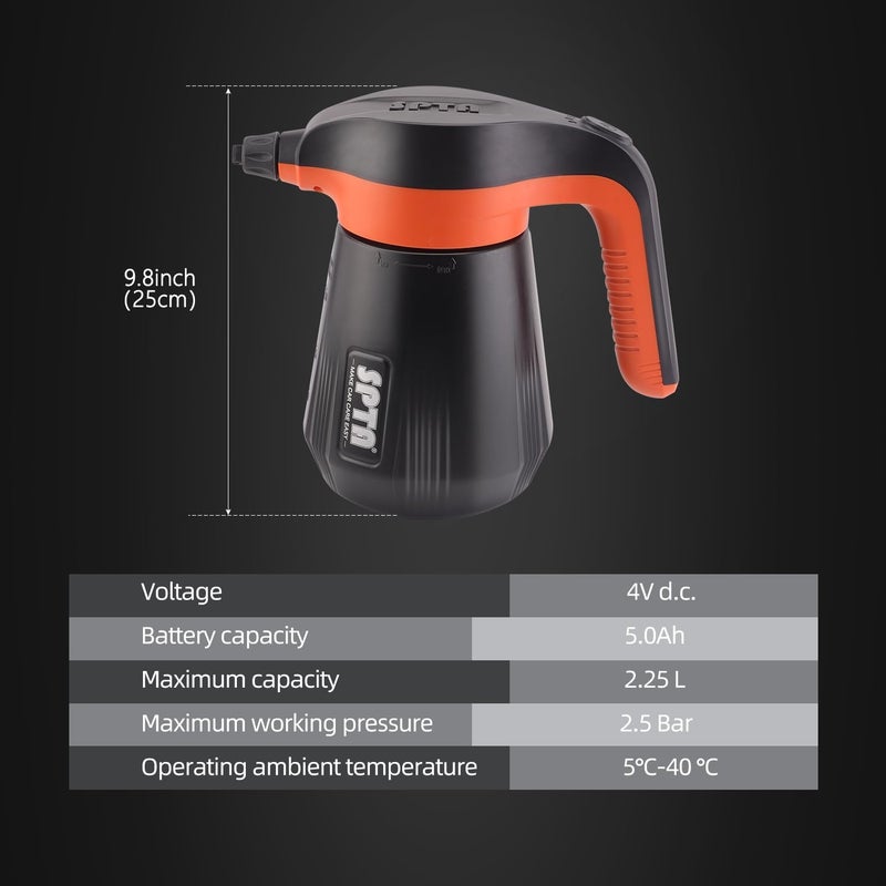 SPTA Pressure Foam Sprayer, 2.25L/76 oz Electric Pressurized Soap Sprayer Car Foam Sprayer, Cordless Pump Sprayer, Car Wash Pressure Washer Foamer with 500ML Shampoo for Detailing - Image 2